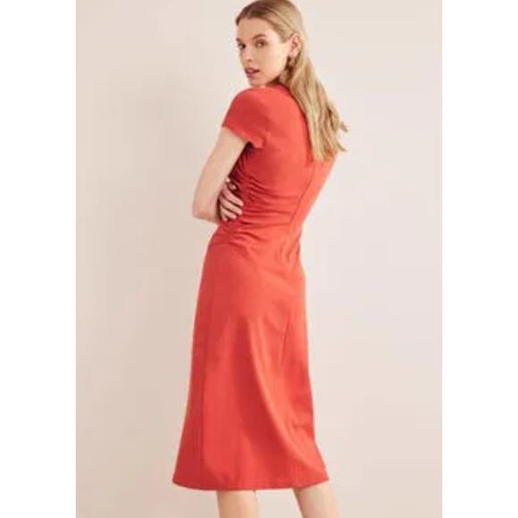 BODEN WOMENS SIZE 10R SIDE RUCHED STRETCH KNIT JERSEY MIDI DRESS RED NEW - Picture 2 of 15